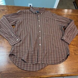 Ralph Lauren men’s plaid button down shirt size XXL brown navy green